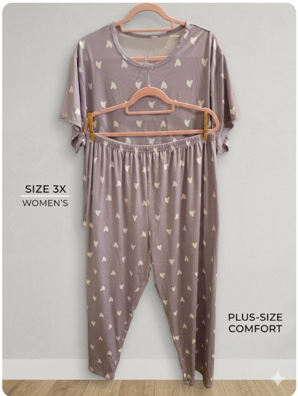 Plus-Size Gray Heart 3x Pajama Set